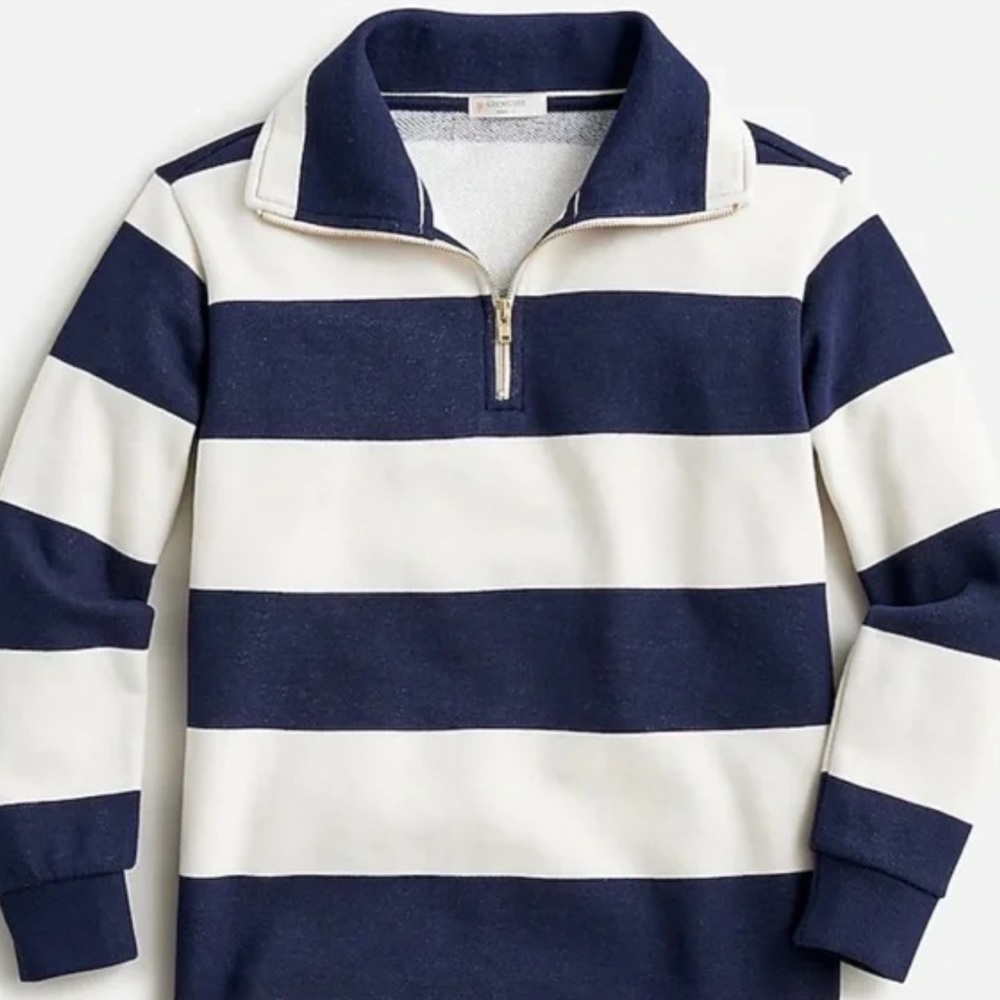 Crewcuts Navy and White Striped Kids Long Sleeve Sweatshirt Half Zip M